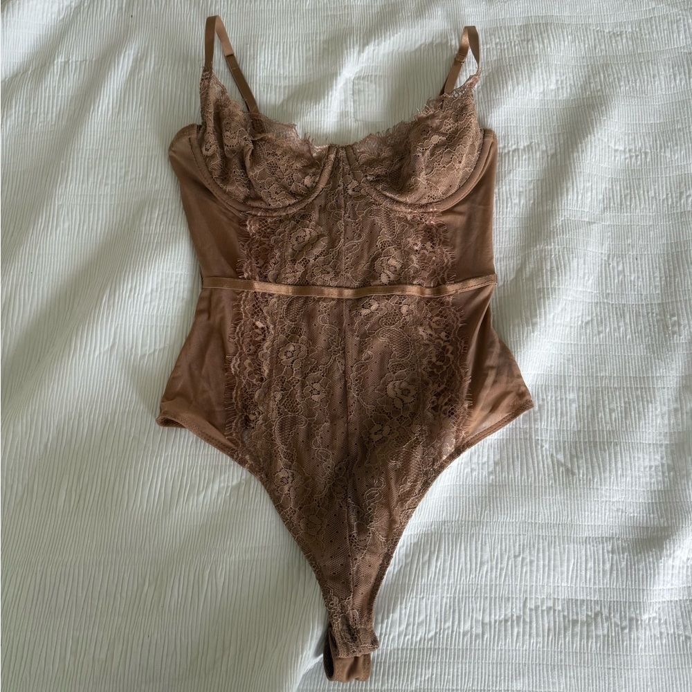 Iris Tan Shapewear Bodysuit with Lace Detail